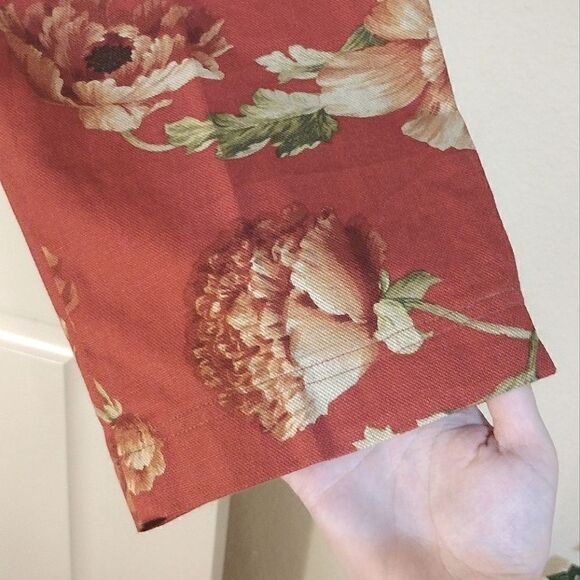 Women's Size XL 100% Cotton Long Floral Pants with Pockets and Scrunch Waist - Picture 6 of 7